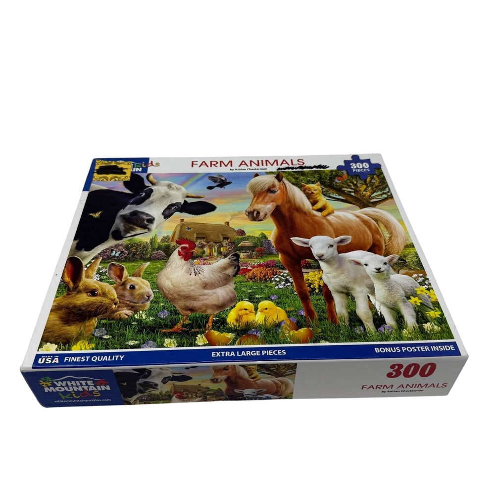 White Mountain Kids Farm Animals 300 Piece Puzzle Adrian Chesterman Complete